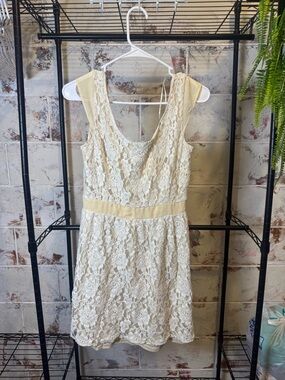 American Eagle Outfitters Cream Lace Fit & Flare Mini Dress